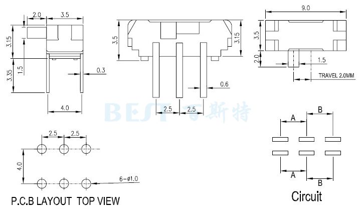 微型撥動開關(guān)MSK22D10參考圖紙